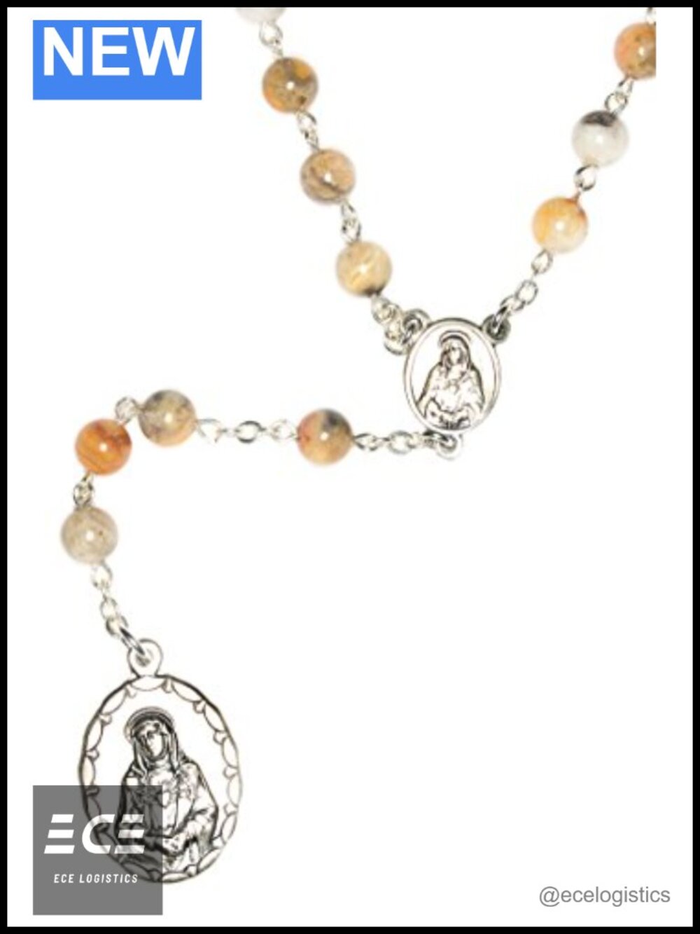 Seven Sorrows Mary Rosary Swarovski Crystal Agate Pendant